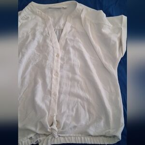 New York & Company Cream Casual Button-Down Shirt